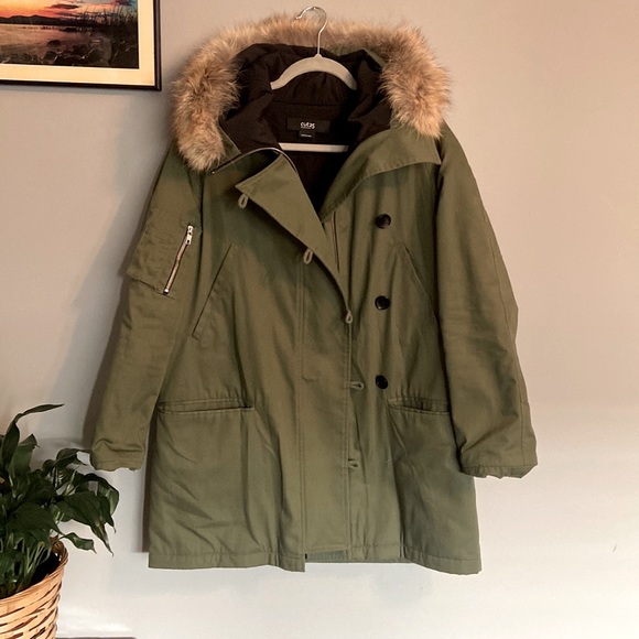 Cut 25 by Yigal Azrouel Olive Green Anorak Coat 100% Coyote Fur Hood - Picture 3 of 15